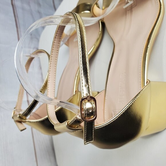 Justfab Noura Gold Tone Strappy Open Toe Block Shiny Heels Size 9.5 - Picture 5 of 8